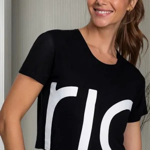 BLUSA RIO CROPPED MANGA CURTA ESTAMPADA RIOMODAL PRETO RIO YOGA