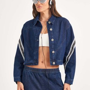 JAQUETA JEANS FEMININA LOOSE COM LISTRAS COLCCI